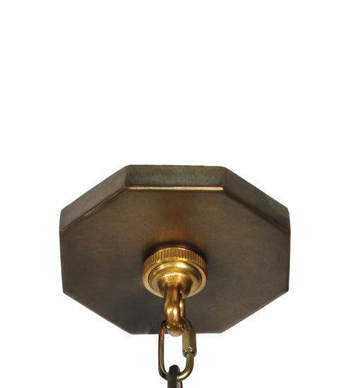 Meyda Lighting Cilindro 24" 4-Light Antique Copper Caged Pendant Light With Beige Shade Glass