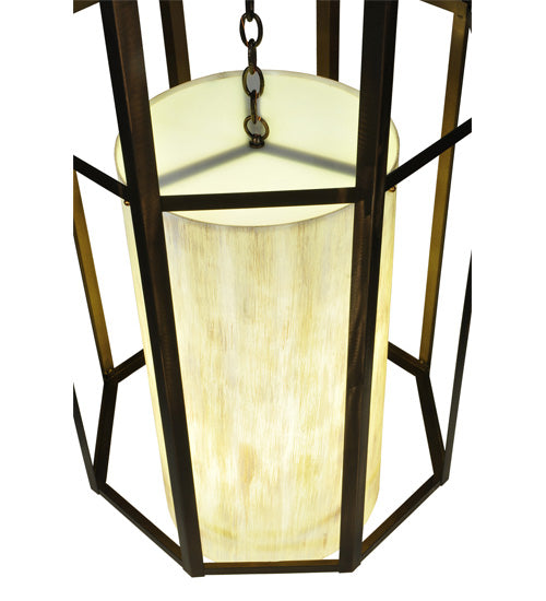 Meyda Lighting Cilindro 24" 4-Light Antique Copper Caged Pendant Light With Beige & White Shade