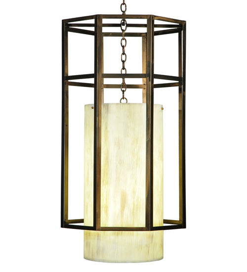 Meyda Lighting Cilindro 24" 4-Light Antique Copper Caged Pendant Light With Beige & White Shade