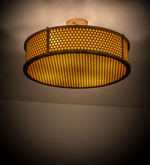 Meyda Lighting Cilindro 24" 4-Light Autumn Leaf Luciano Flush Mount Light With Amber Quartz Idalight Shade Glass