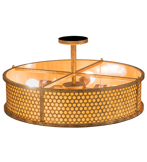 Meyda Lighting Cilindro 24" 4-Light Autumn Leaf Luciano Flush Mount Light With Amber Quartz Idalight Shade Glass