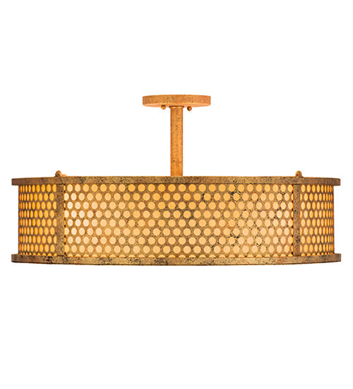 Meyda Lighting Cilindro 24" 4-Light Autumn Leaf Luciano Flush Mount Light With Amber Quartz Idalight Shade Glass