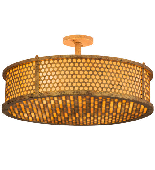 Meyda Lighting Cilindro 24" 4-Light Autumn Leaf Luciano Flush Mount Light With Amber Quartz Idalight Shade Glass