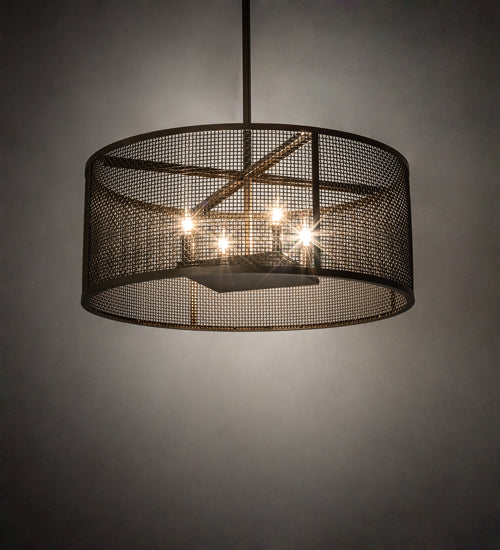 Meyda Lighting Cilindro 24" 4-Light Brown Metalic Rame Pendant Light