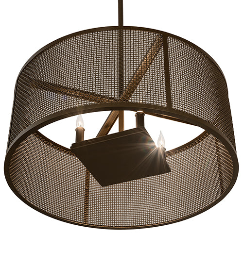Meyda Lighting Cilindro 24" 4-Light Brown Metalic Rame Pendant Light