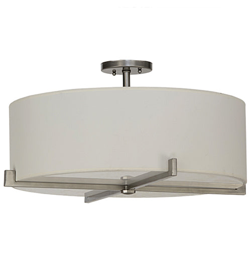 Meyda Lighting Cilindro 24" 4-Light Brushed Nickel Structure Pendant Light With White Textrene Shade