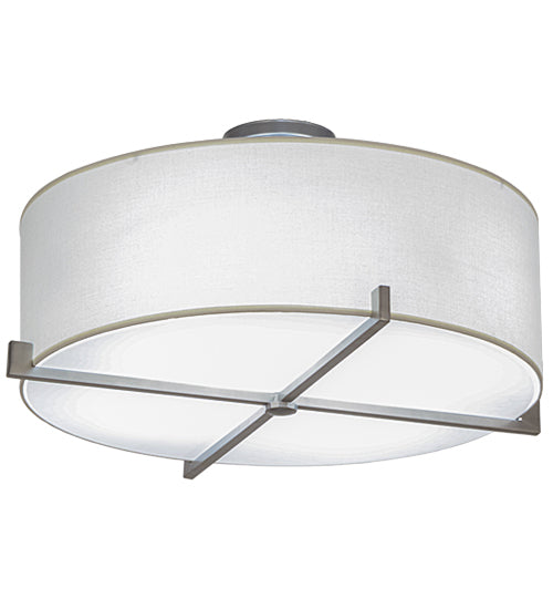 Meyda Lighting Cilindro 24" 4-Light Brushed Nickel Structure Pendant Light With White Textrene Shade