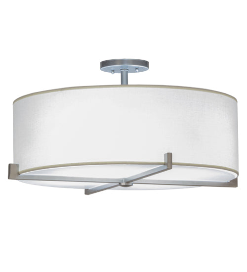 Meyda Lighting Cilindro 24" 4-Light Brushed Nickel Structure Pendant Light With White Textrene Shade