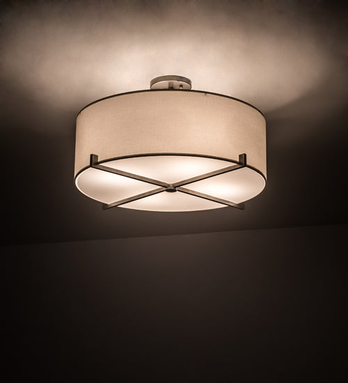 Meyda Lighting Cilindro 24" 4-Light Brushed Nickel Structure Pendant Light With White Textrene & Statuario Idalight Shade