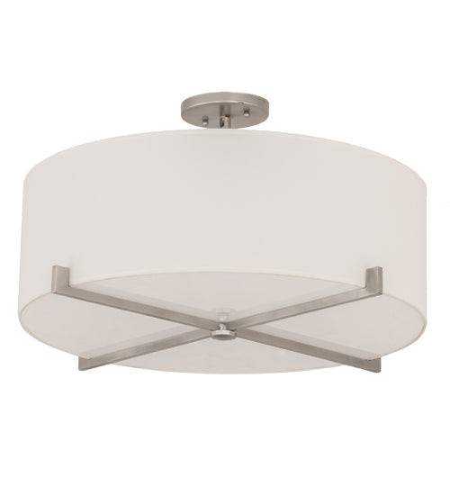 Meyda Lighting Cilindro 24" 4-Light Brushed Nickel Structure Pendant Light With White Textrene & Statuario Idalight Shade