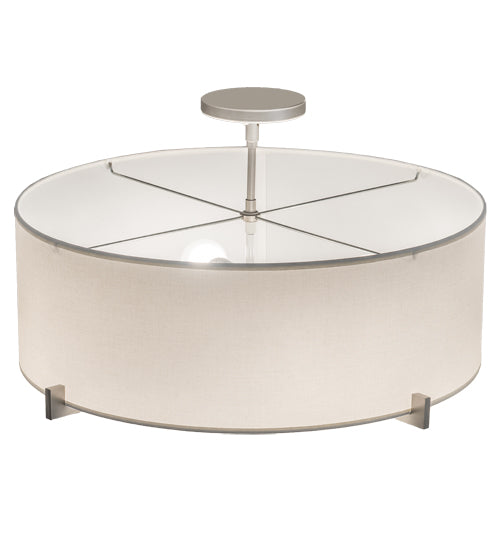 Meyda Lighting Cilindro 24" 4-Light Brushed Nickel Structure Pendant Light With White Textrene & Statuario Idalight Shade