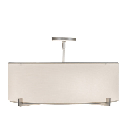 Meyda Lighting Cilindro 24" 4-Light Brushed Nickel Structure Pendant Light With White Textrene & Statuario Idalight Shade