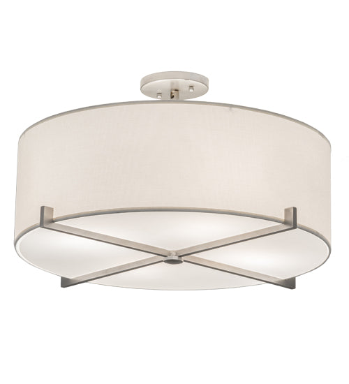 Meyda Lighting Cilindro 24" 4-Light Brushed Nickel Structure Pendant Light With White Textrene & Statuario Idalight Shade