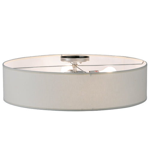 Meyda Lighting Cilindro 24" 4-Light Nickel Powder Coat Flush Mount Light With Off White Textrene Shade