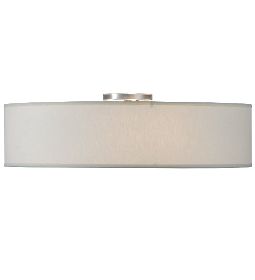 Meyda Lighting Cilindro 24" 4-Light Nickel Powder Coat Flush Mount Light With Off White Textrene Shade
