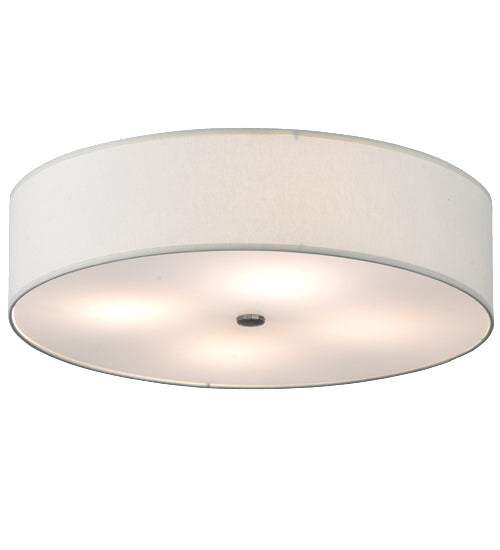 Meyda Lighting Cilindro 24" 4-Light Nickel Powder Coat Flush Mount Light With Off White Textrene Shade