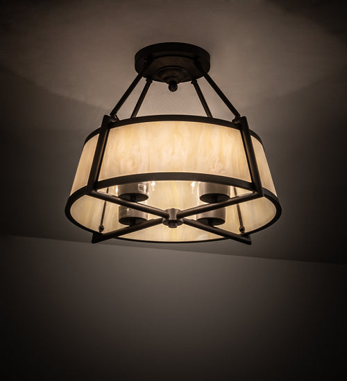 Meyda Lighting Cilindro 24" 4-Light Oil Rubbed Bronze Lucy Semi-flush Mount Light With Creme Carrara Idalight Shade