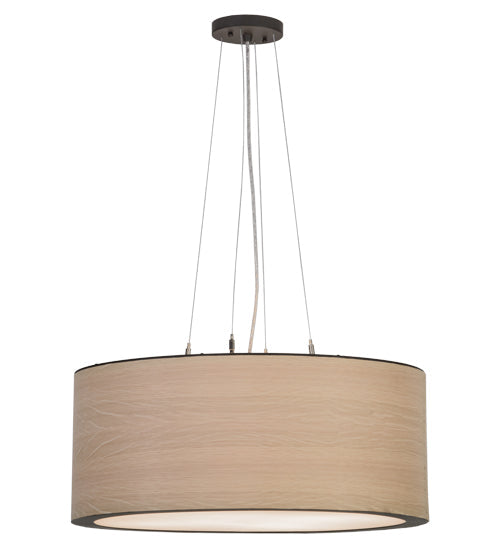 Meyda Lighting Cilindro 24" 4-Light Oil Rubbed Bronze Pendant Light With White Oak Veneer Shade