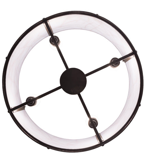 Meyda Lighting Cilindro 24" 4-Light Oil Rubbed Bronze Veritas Pendant Light With White & Orange Patterns Shade Glass