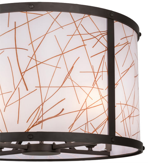 Meyda Lighting Cilindro 24" 4-Light Oil Rubbed Bronze Veritas Pendant Light With White & Orange Patterns Shade Glass
