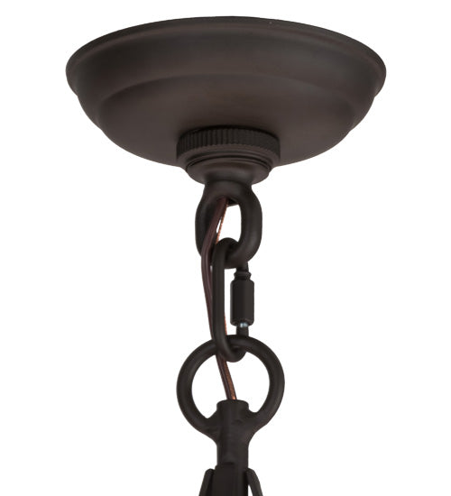 Meyda Lighting Cilindro 24" 4-Light Oil Rubbed Bronze Veritas Pendant Light With White & Orange Patterns Shade Glass