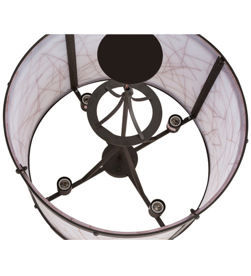 Meyda Lighting Cilindro 24" 4-Light Oil Rubbed Bronze Veritas Pendant Light With White & Orange Patterns Shade Glass