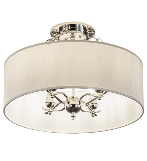 Meyda Lighting Cilindro 24" 4-Light Polished Nickel Semi-flush Mount Light With White Eggshell Textrene Shade