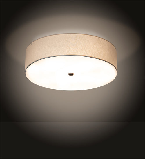 Meyda Lighting Cilindro 24" 4-Light Timeless Bronze Flush Mount Light With Off White Textrene & Statuario Idalight Shade