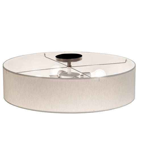 Meyda Lighting Cilindro 24" 4-Light Timeless Bronze Flush Mount Light With Off White Textrene & Statuario Idalight Shade