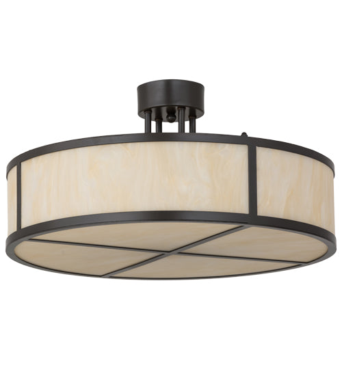 Meyda Lighting Cilindro 24" 4-Light Timeless Bronze Semi-flush Mount Light With Beige Sahara Taupe Idalight Shade Glass