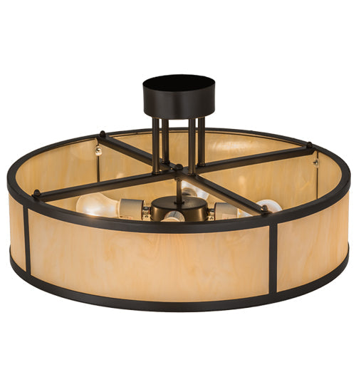 Meyda Lighting Cilindro 24" 4-Light Timeless Bronze Semi-flush Mount Light With Beige Sahara Taupe Idalight Shade Glass
