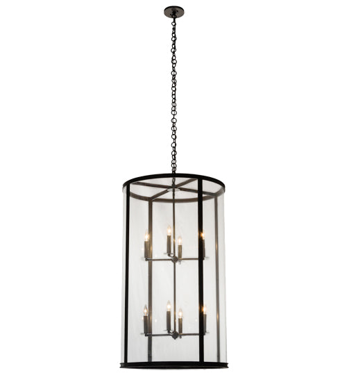 Meyda Lighting Cilindro 24" 8-Light Craftsman Brown Campbell Pendant Light With Clear Shade Glass