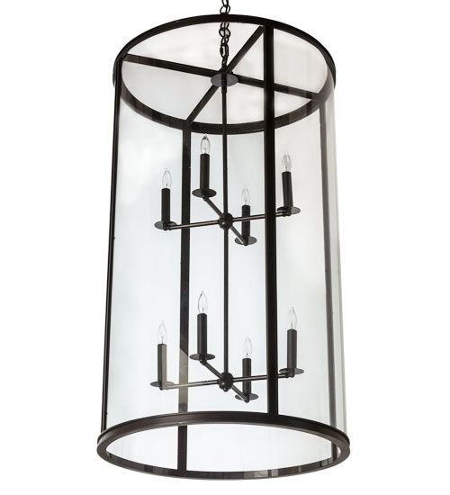 Meyda Lighting Cilindro 24" 8-Light Craftsman Brown Campbell Pendant Light With Clear Shade Glass