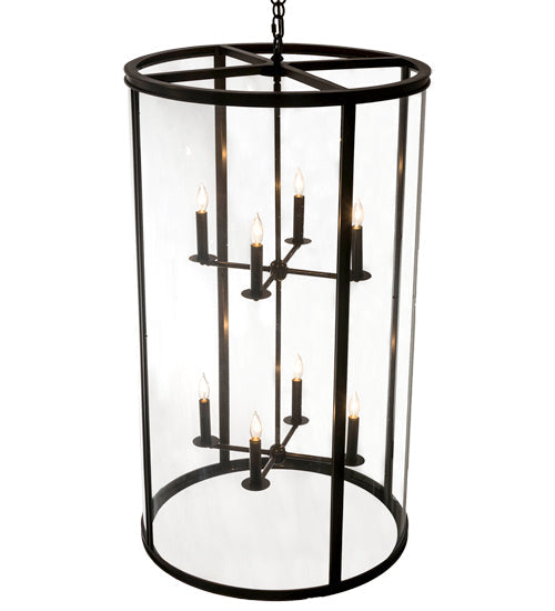Meyda Lighting Cilindro 24" 8-Light Craftsman Brown Campbell Pendant Light With Clear Shade Glass
