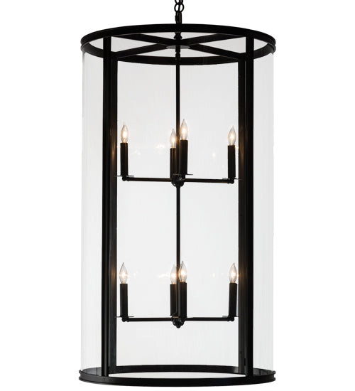 Meyda Lighting Cilindro 24" 8-Light Craftsman Brown Campbell Pendant Light With Clear Shade Glass