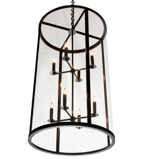 Meyda Lighting Cilindro 24" 8-Light Craftsman Brown Campbell Pendant Light With Clear Shade Glass