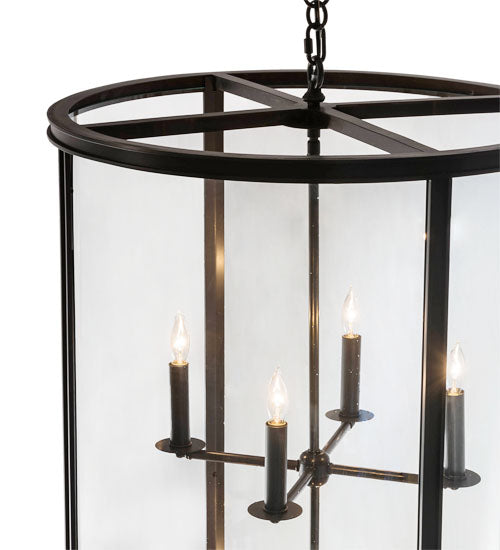 Meyda Lighting Cilindro 24" 8-Light Craftsman Brown Campbell Pendant Light With Clear Shade Glass