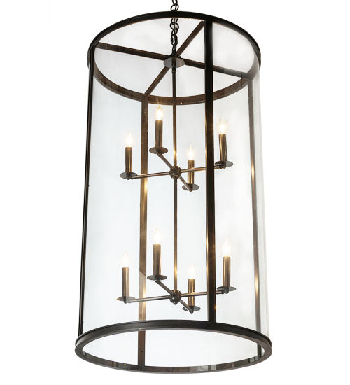 Meyda Lighting Cilindro 24" 8-Light Craftsman Brown Campbell Pendant Light With Clear Shade Glass