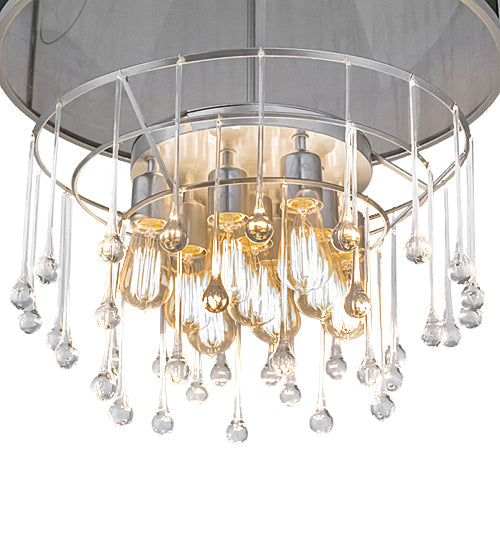 Meyda Lighting Cilindro 24" 9-Light Extreme Chrome Shimmer Pendant Light With Black Organza & Crystal Idalight Shade
