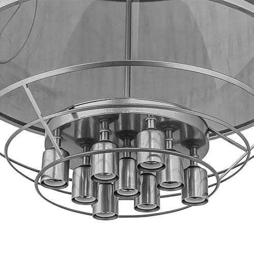 Meyda Lighting Cilindro 24" 9-Light Extreme Chrome Shimmer Pendant Light With Black Organza & Crystal Idalight Shade