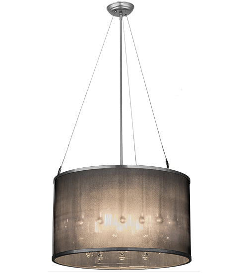 Meyda Lighting Cilindro 24" 9-Light Extreme Chrome Shimmer Pendant Light With Black Organza & Crystal Idalight Shade