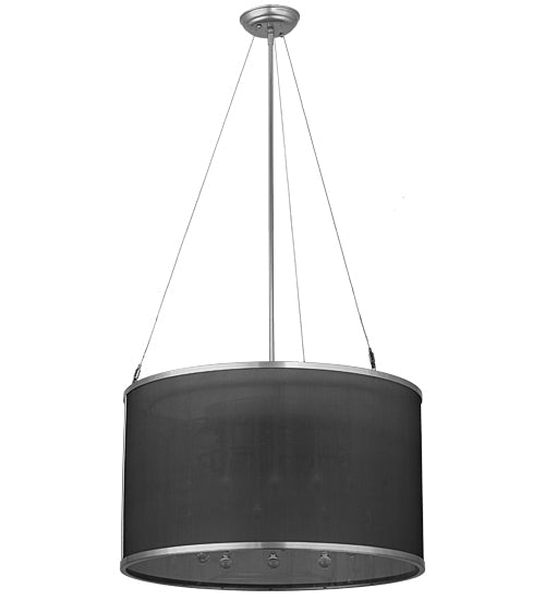 Meyda Lighting Cilindro 24" 9-Light Extreme Chrome Shimmer Pendant Light With Black Organza & Crystal Idalight Shade