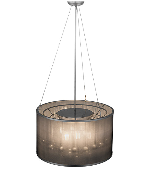 Meyda Lighting Cilindro 24" 9-Light Extreme Chrome Shimmer Pendant Light With Black Organza & Crystal Idalight Shade