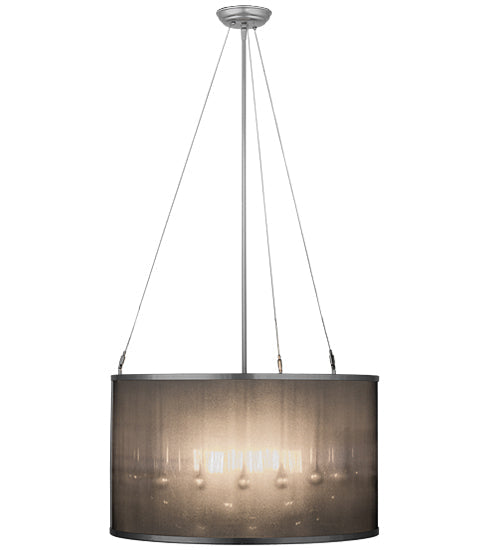 Meyda Lighting Cilindro 24" 9-Light Extreme Chrome Shimmer Pendant Light With Black Organza & Crystal Idalight Shade