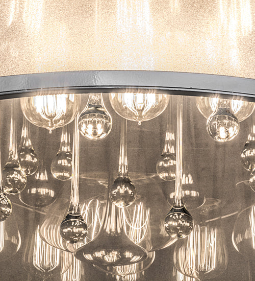 Meyda Lighting Cilindro 24" 9-Light Extreme Chrome Shimmer Pendant Light With Black Organza & Crystal Idalight Shade
