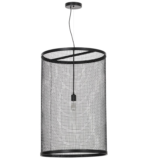 Meyda Lighting Cilindro 24" Black Pendant Light With Cage Shade Glass