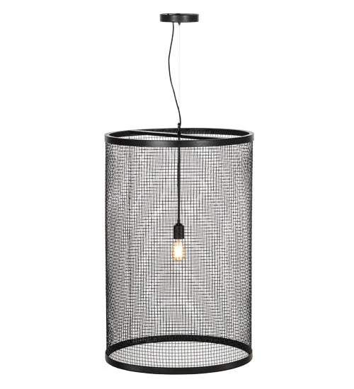 Meyda Lighting Cilindro 24" Black Pendant Light With Cage Shade Glass