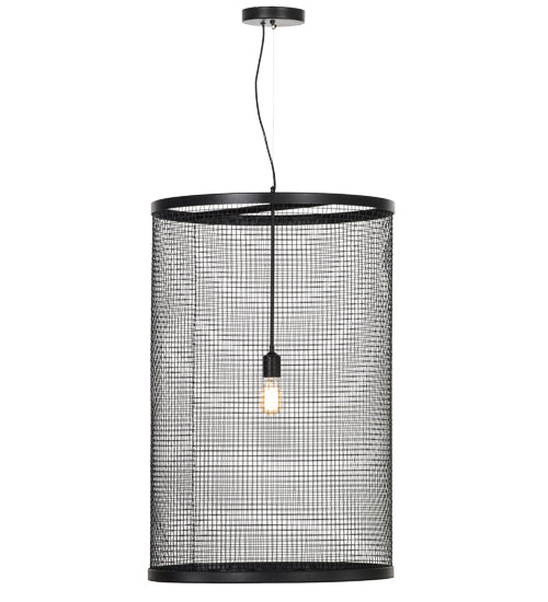 Meyda Lighting Cilindro 24" Black Pendant Light With Cage Shade Glass