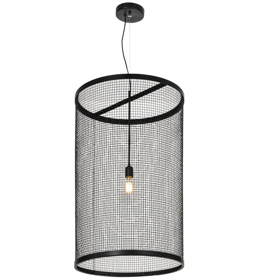 Meyda Lighting Cilindro 24" Black Pendant Light With Cage Shade Glass