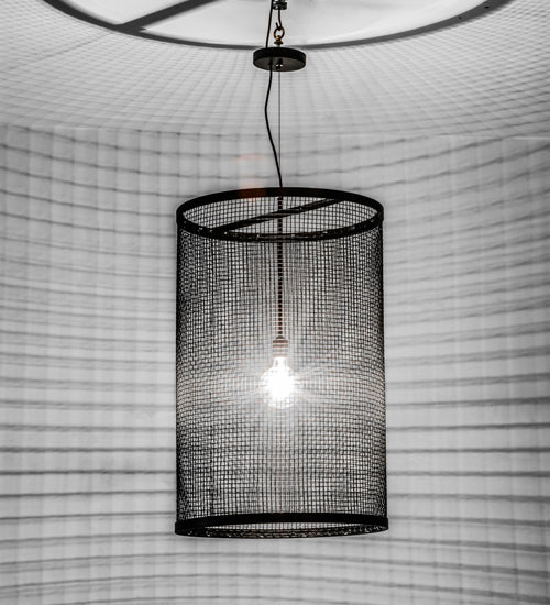 Meyda Lighting Cilindro 24" Black Pendant Light With Cage Shade Glass
